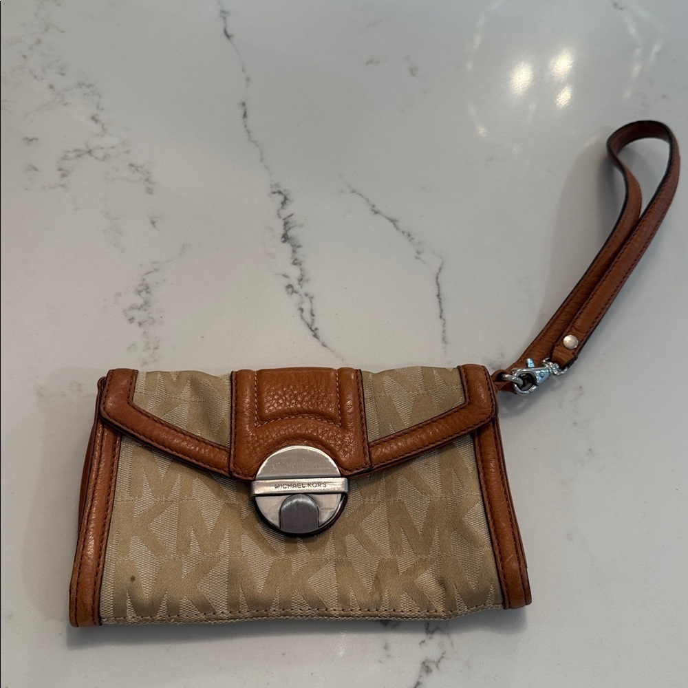 Michael Kors Beige and Cognac Wristlet